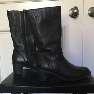 Black leather mid calf boot -size 10